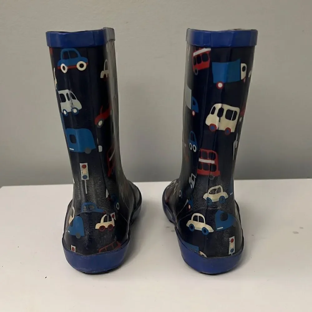 Jojo Maman Bebe Splash Kids' Black Blue Cars Rubber Rain Boots Size 5